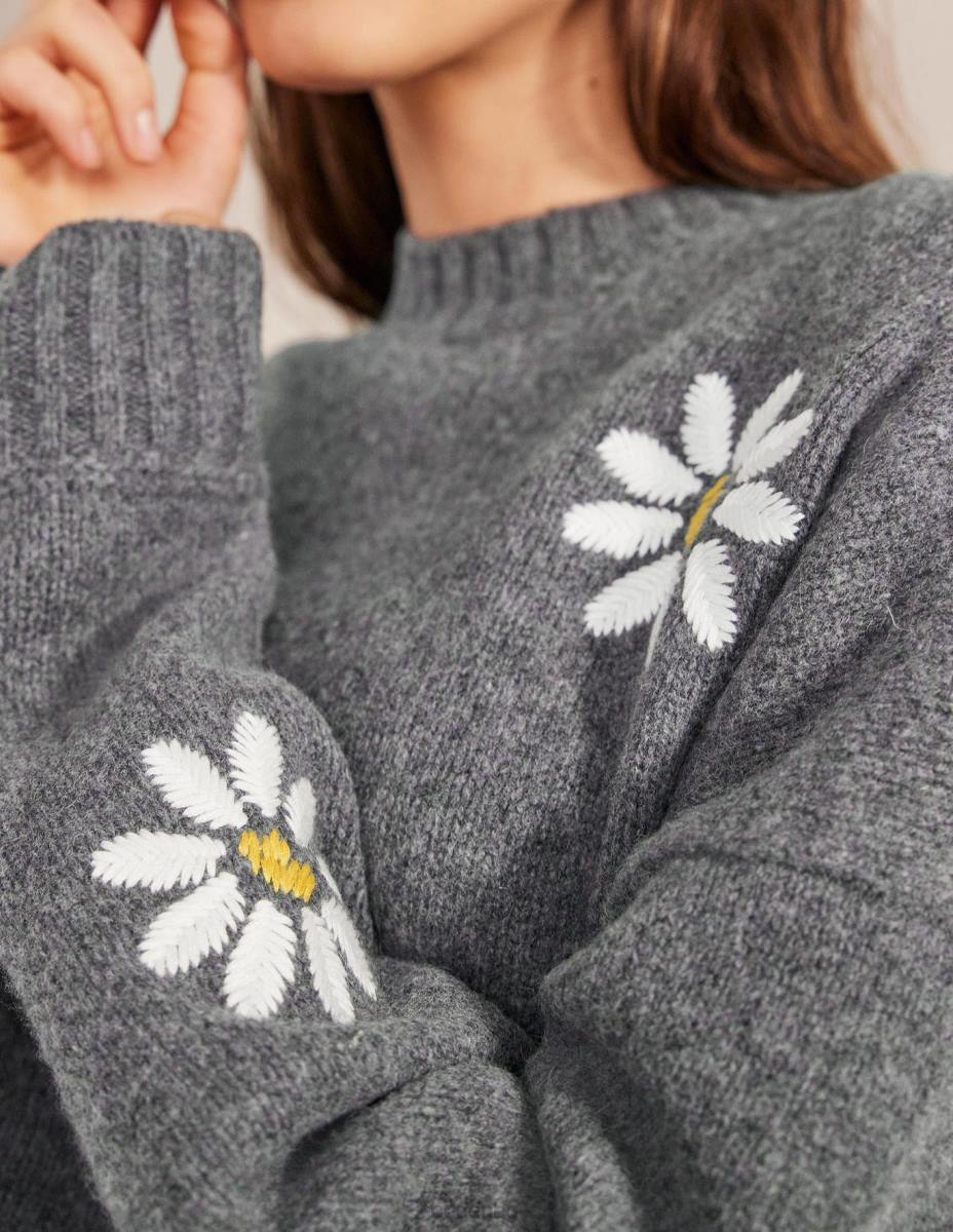 облекло Boden украсен вълнен пуловер тъмно сив меланж Жени LL681269