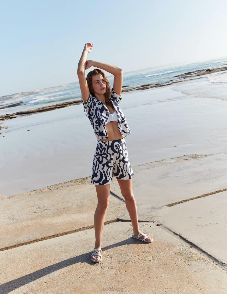 облекло Boden плажна жилетка с щампа мастило и цвят от слонова кост, лазурно Жени LL681284