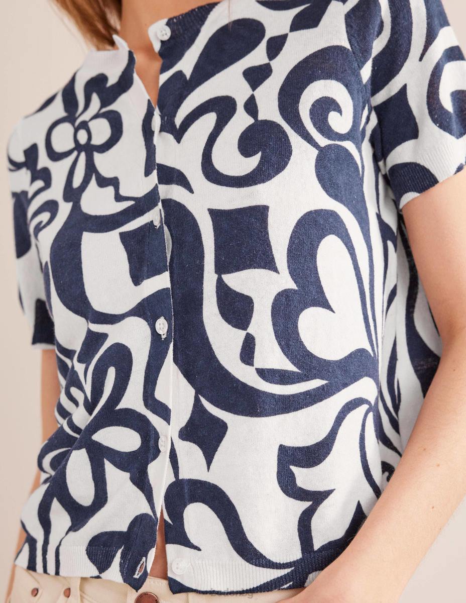 облекло Boden плажна жилетка с щампа мастило и цвят от слонова кост, лазурно Жени LL681284