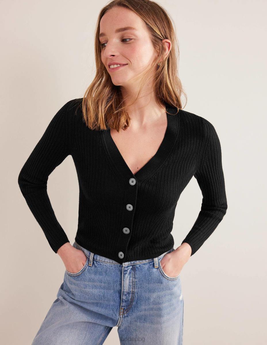 облекло Boden оребрена мериносова жилетка черен Жени LL681291