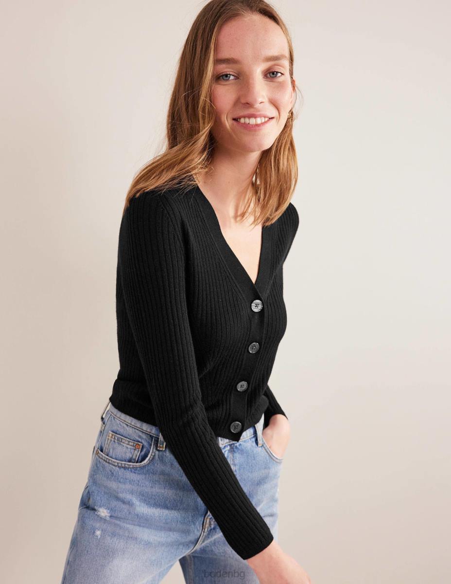 облекло Boden оребрена мериносова жилетка черен Жени LL681291