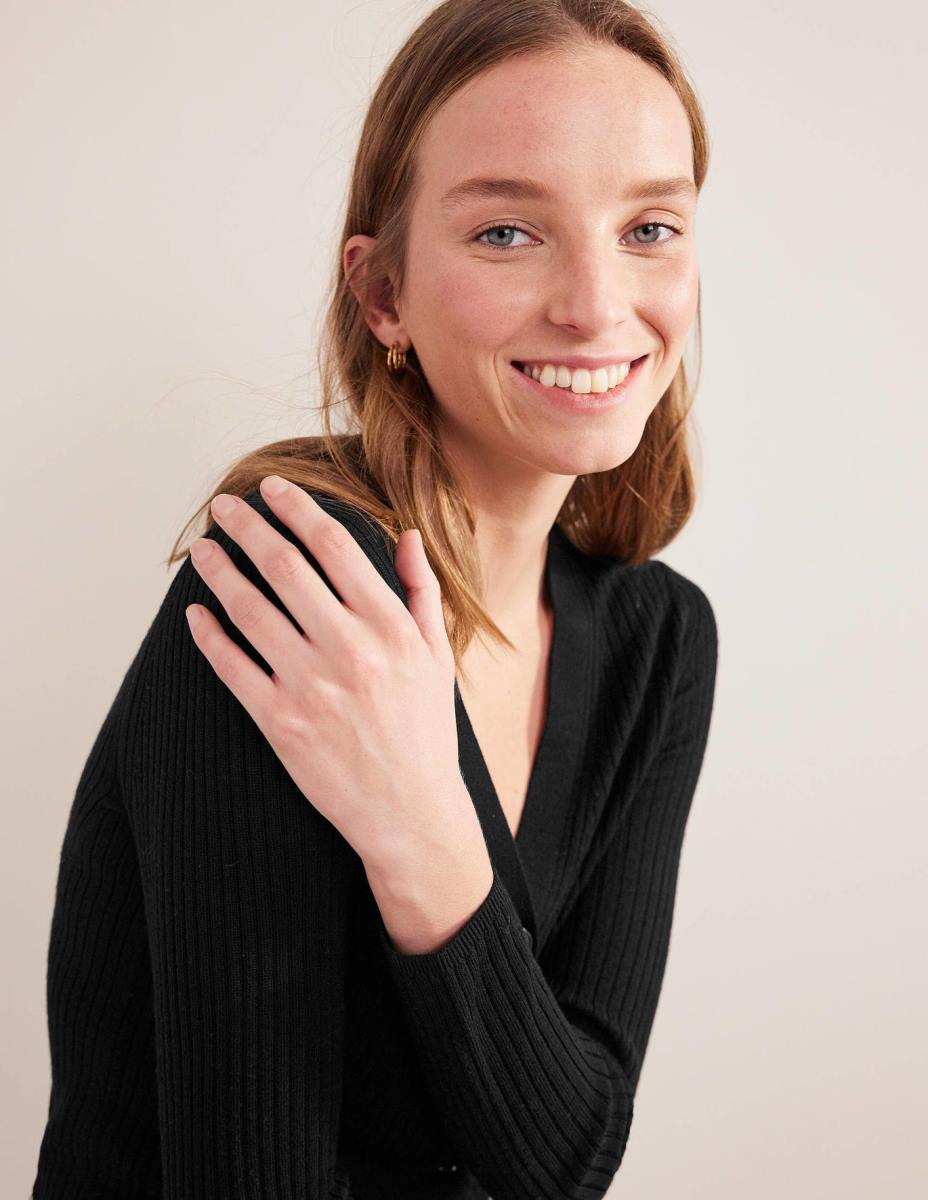 облекло Boden оребрена мериносова жилетка черен Жени LL681291