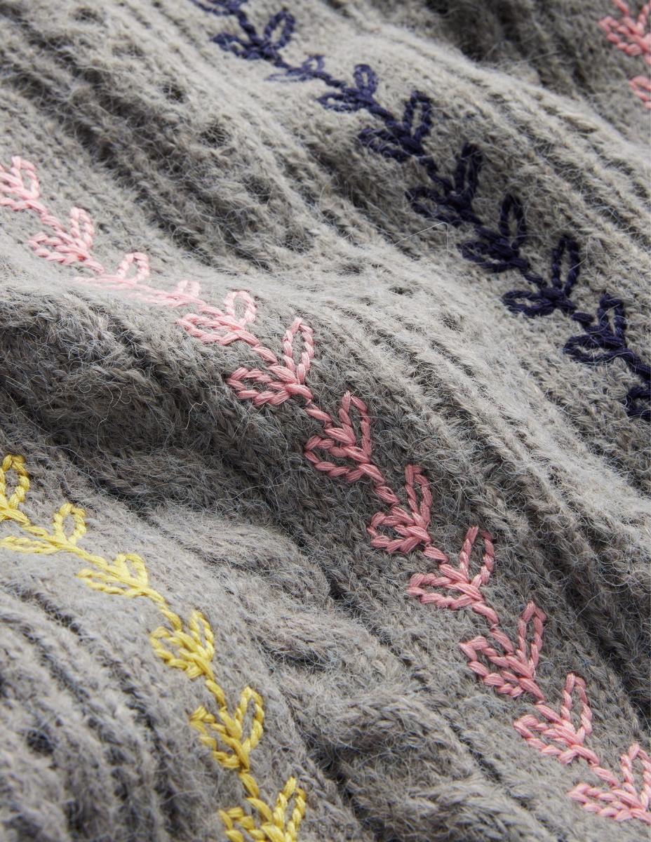 облекло Boden пухкав джъмпер с бродерия на кабел сив меланж Жени LL681409