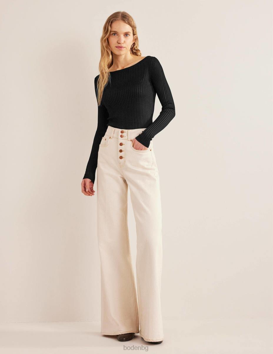 облекло Boden оребрен пуловер с наклонено деколте черен Жени LL681476