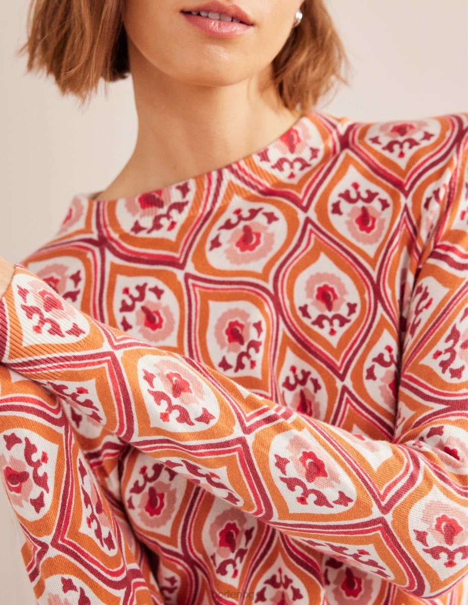 облекло Boden щампован пуловер с висока яка кумкуат и гео каскада Жени LL681486