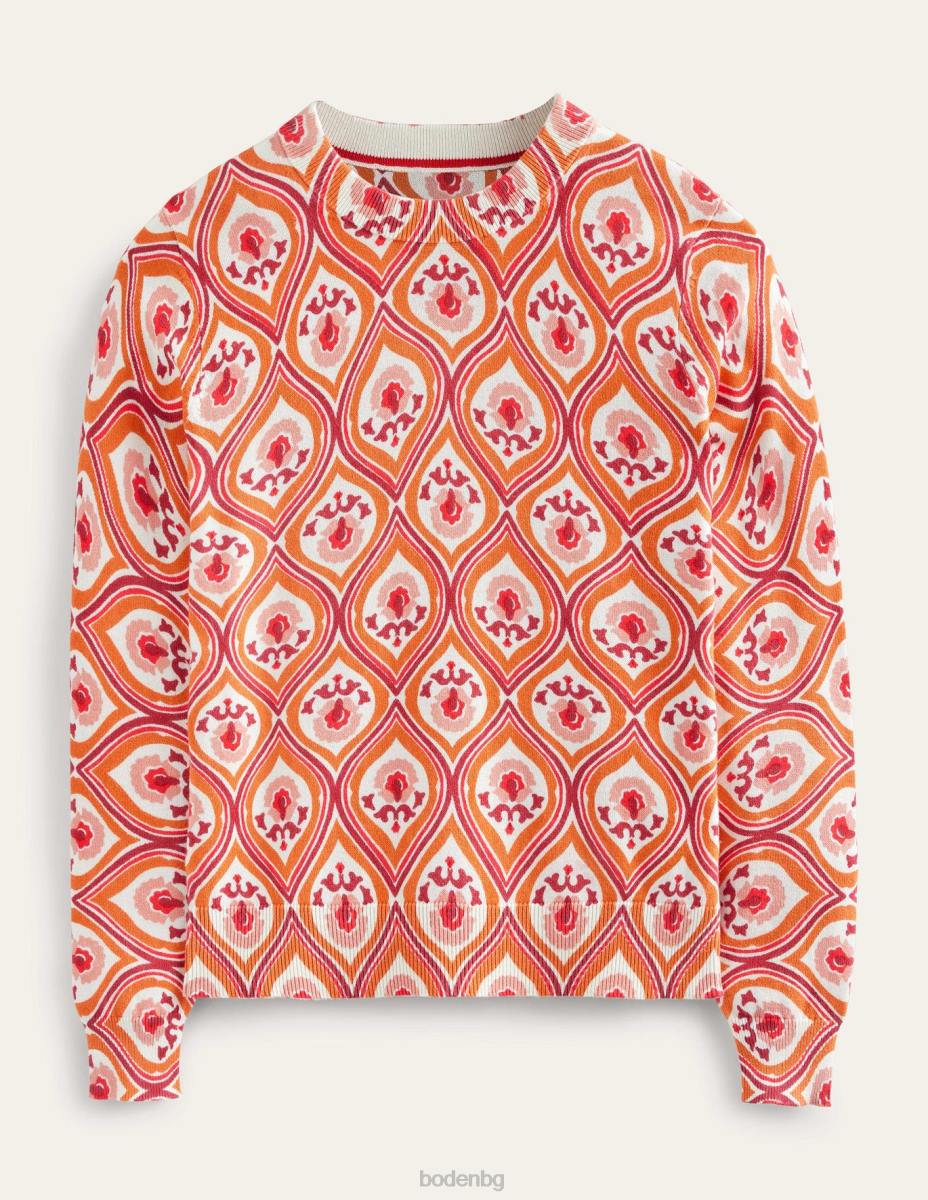 облекло Boden щампован пуловер с висока яка кумкуат и гео каскада Жени LL681486