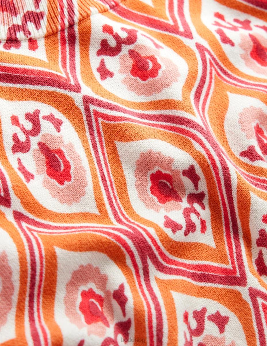 облекло Boden щампован пуловер с висока яка кумкуат и гео каскада Жени LL681486