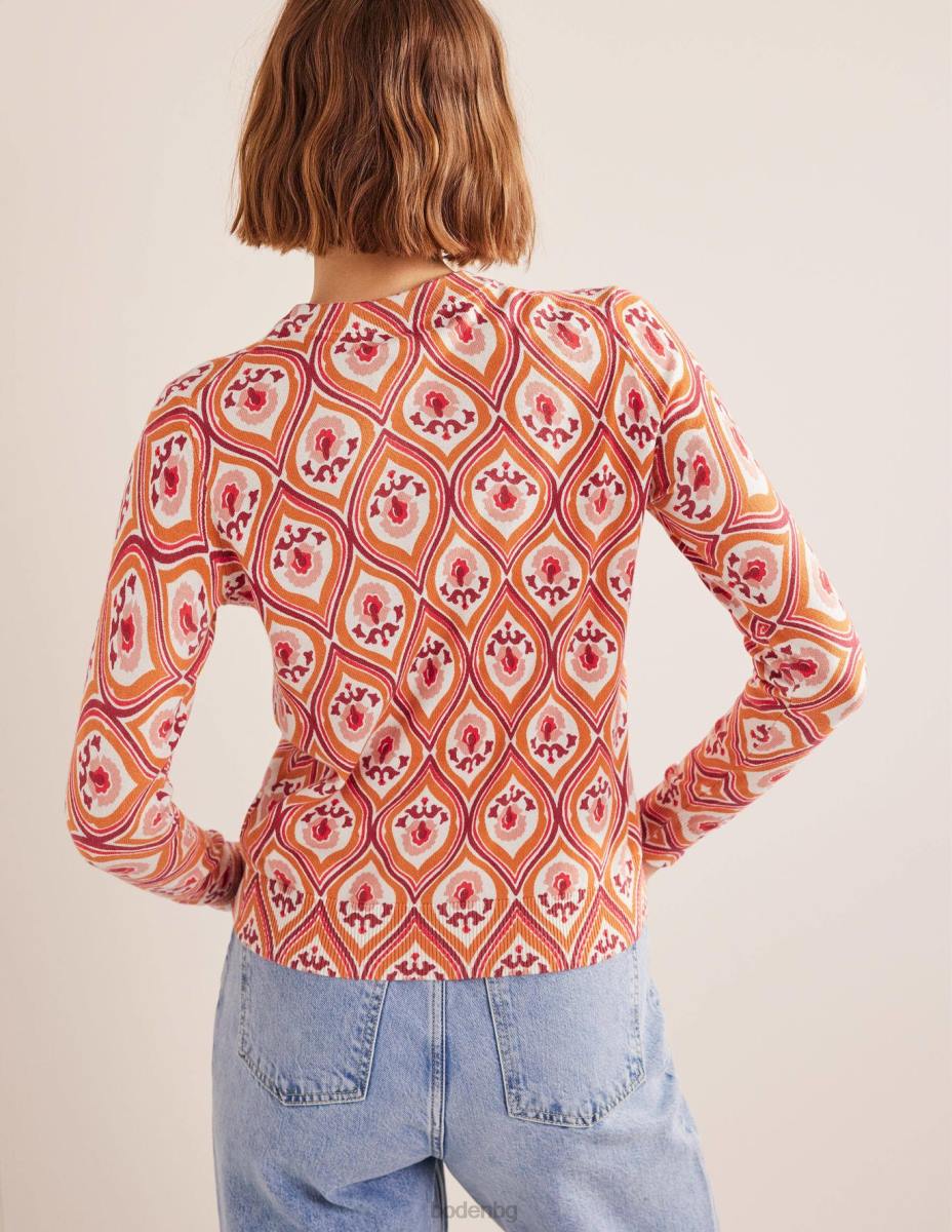 облекло Boden щампован пуловер с висока яка кумкуат и гео каскада Жени LL681486