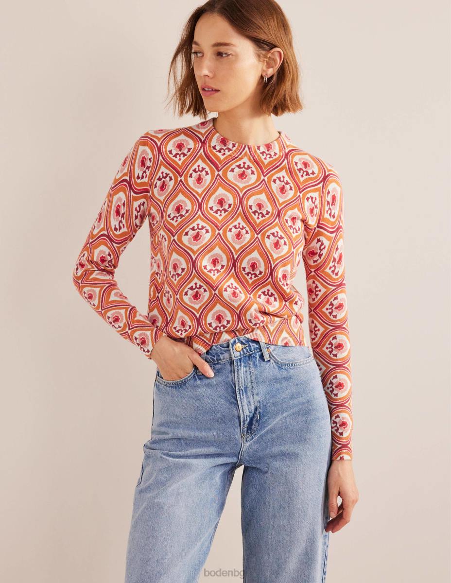 облекло Boden щампован пуловер с висока яка кумкуат и гео каскада Жени LL681486