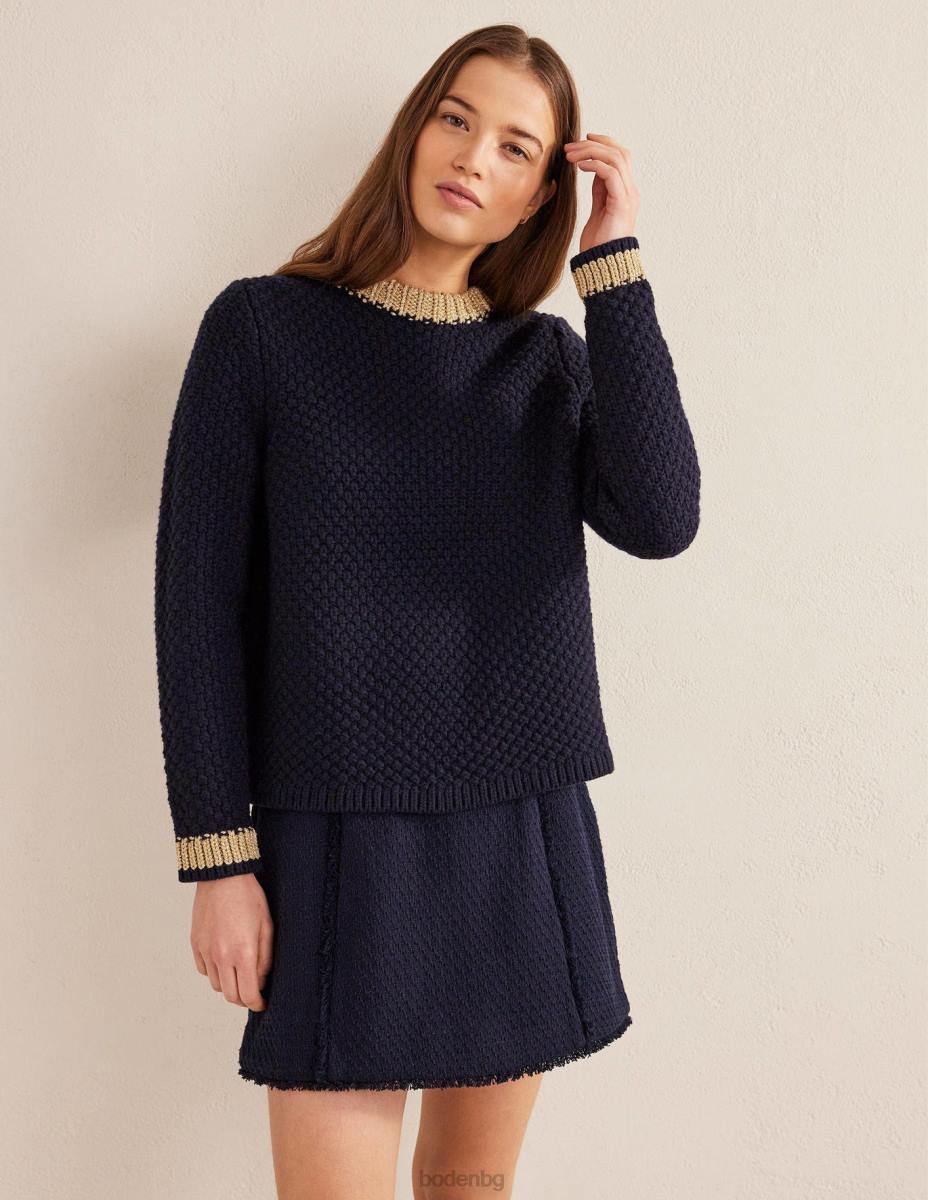 облекло Boden текстуриран масивен вълнен пуловер флот и злато Жени LL681490