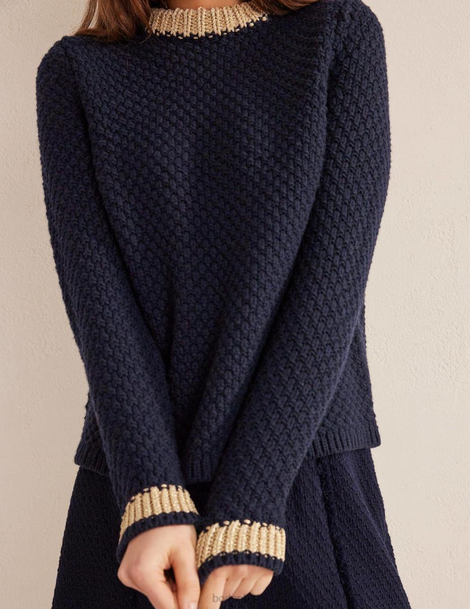 облекло Boden текстуриран масивен вълнен пуловер флот и злато Жени LL681490