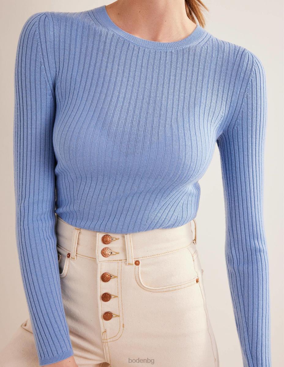 облекло Boden оребрен мериносов пуловер ленено синьо Жени LL681507