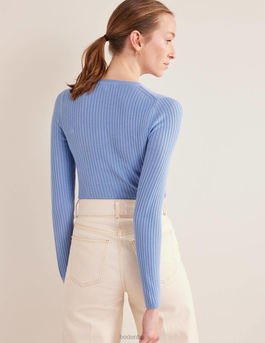 облекло Boden оребрен мериносов пуловер ленено синьо Жени LL681507