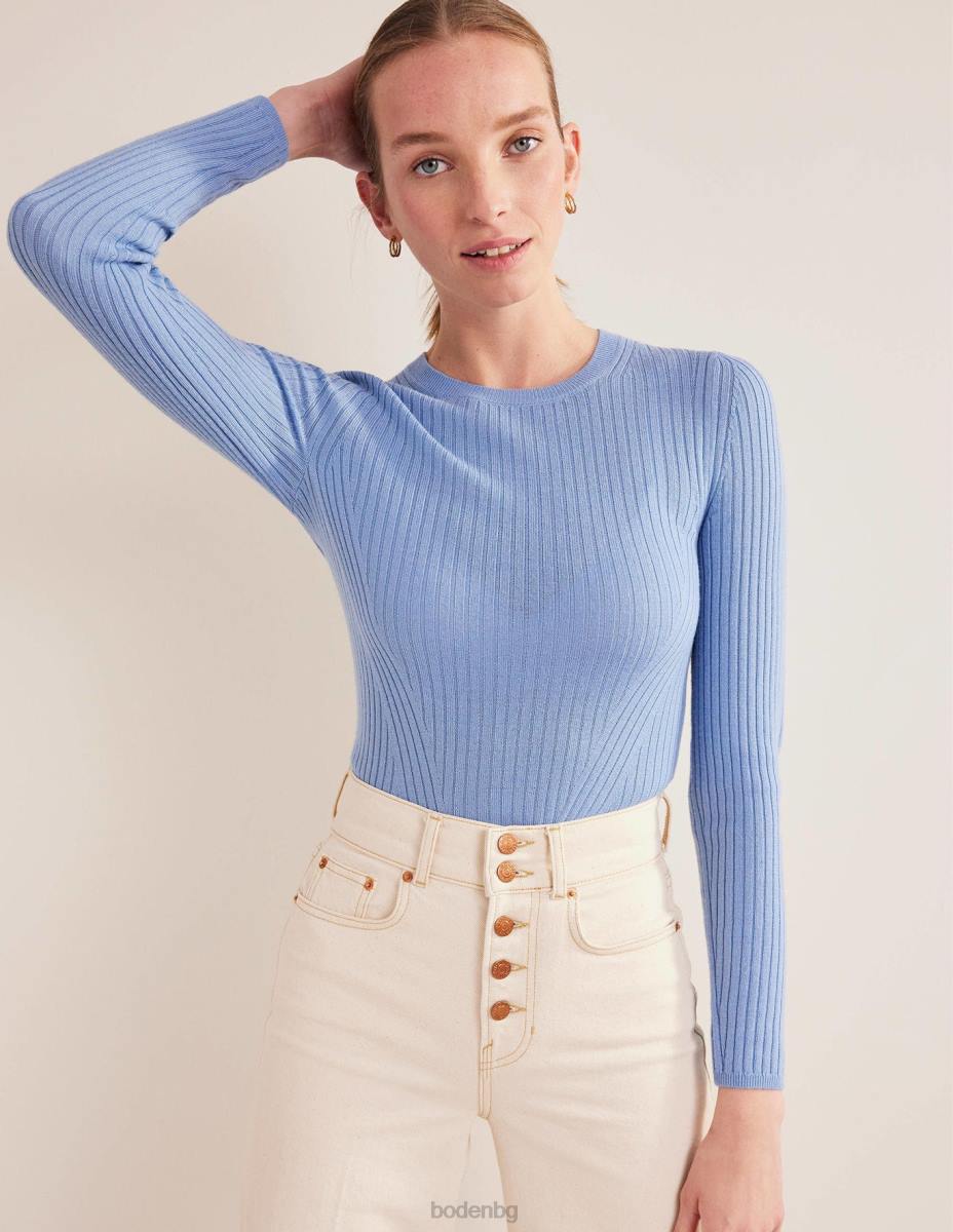 облекло Boden оребрен мериносов пуловер ленено синьо Жени LL681507