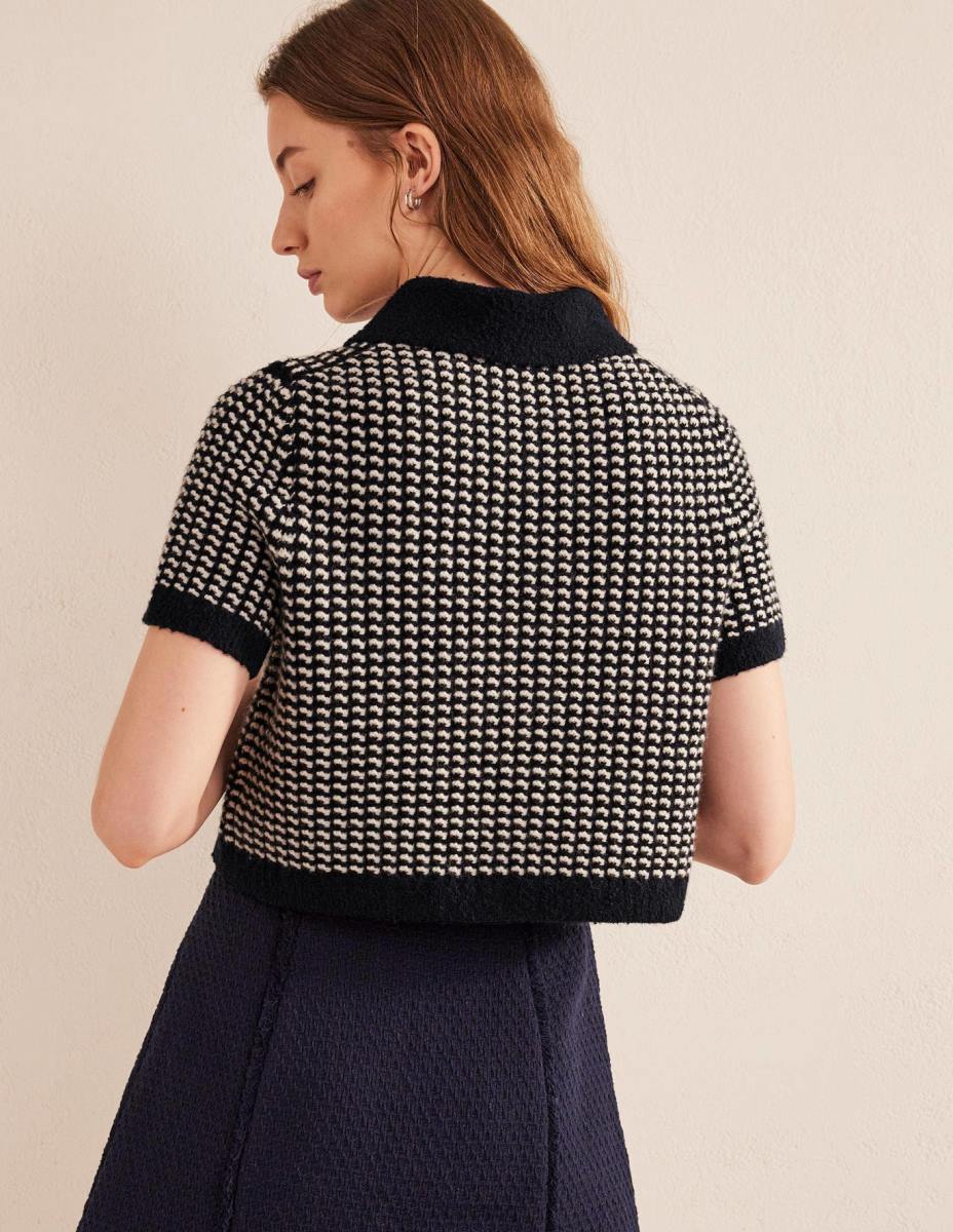 облекло Boden съкратена жилетка с къс ръкав военноморски гео жакард Жени LL681508