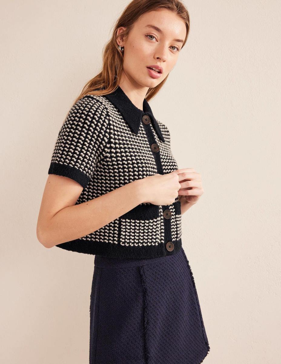 облекло Boden съкратена жилетка с къс ръкав военноморски гео жакард Жени LL681508