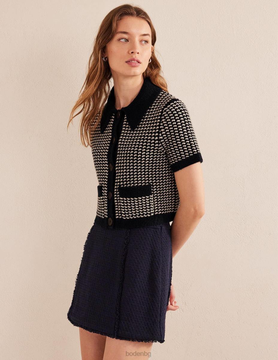 облекло Boden съкратена жилетка с къс ръкав военноморски гео жакард Жени LL681508