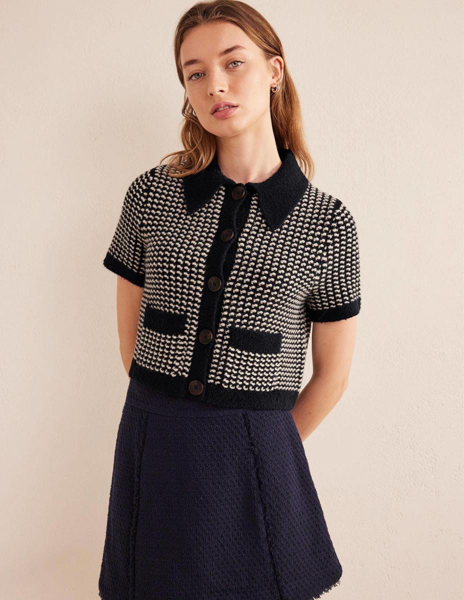 облекло Boden съкратена жилетка с къс ръкав военноморски гео жакард Жени LL681508