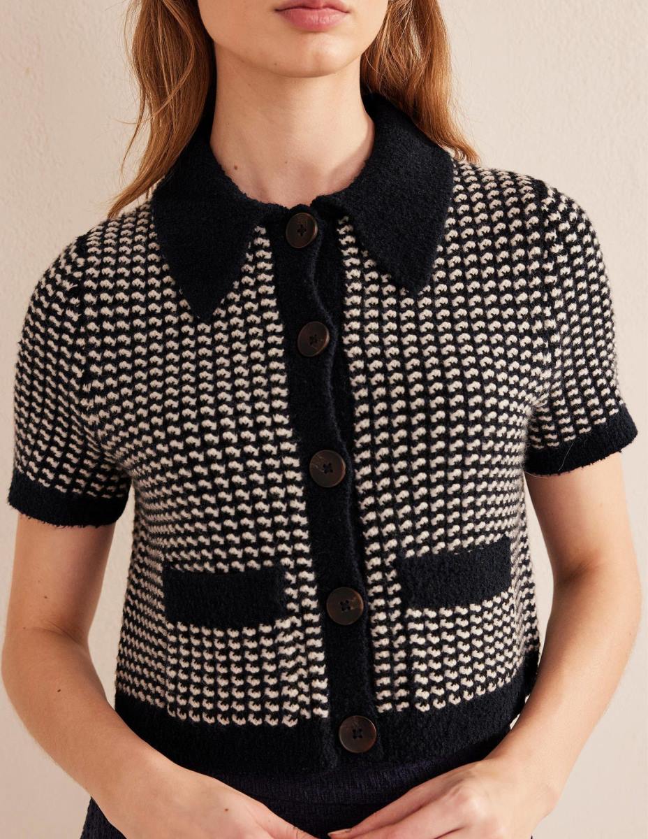 облекло Boden съкратена жилетка с къс ръкав военноморски гео жакард Жени LL681508