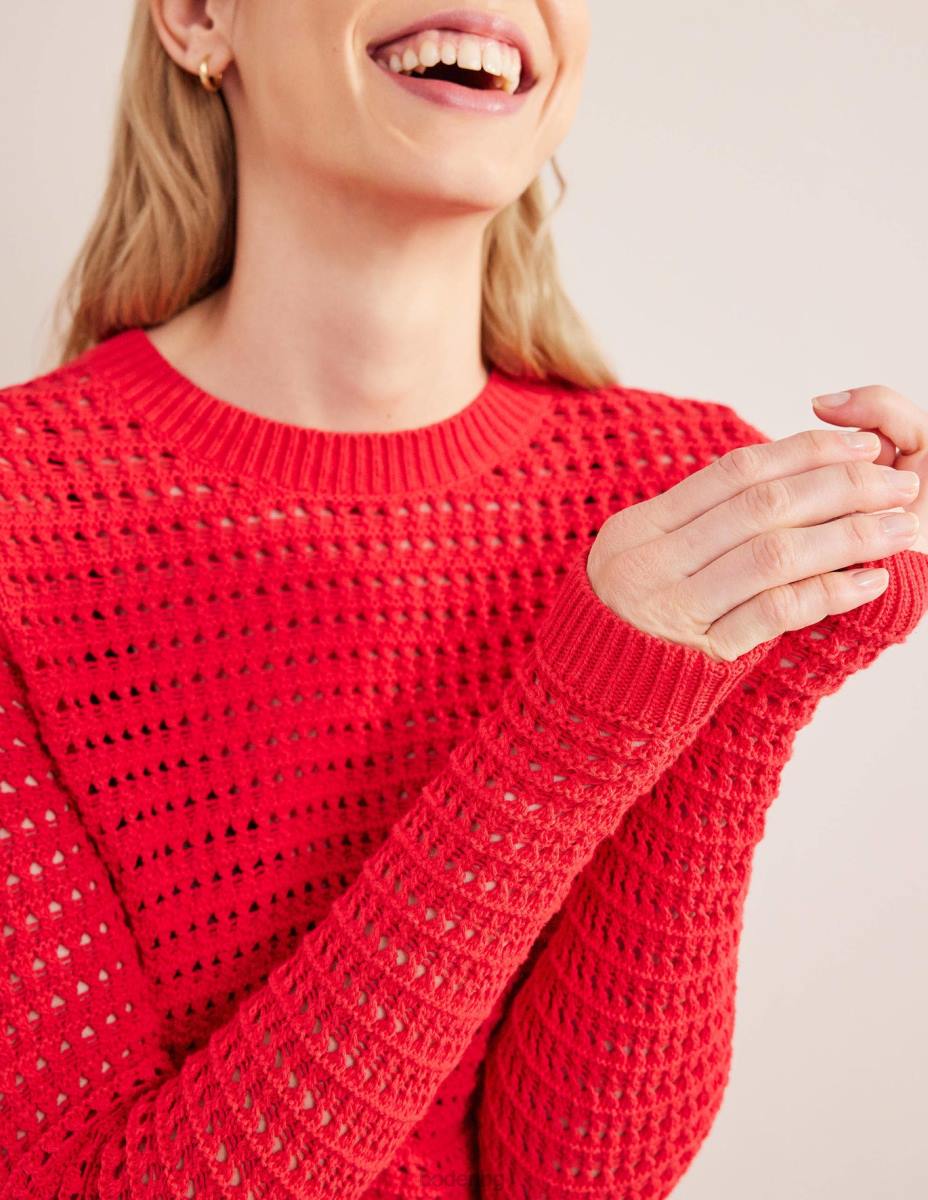 облекло Boden изрязан джъмпер с плетене на една кука висок риск червено Жени LL681589