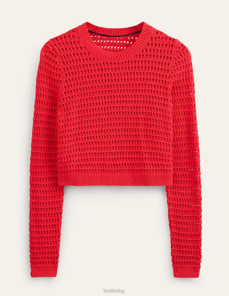 облекло Boden изрязан джъмпер с плетене на една кука висок риск червено Жени LL681589