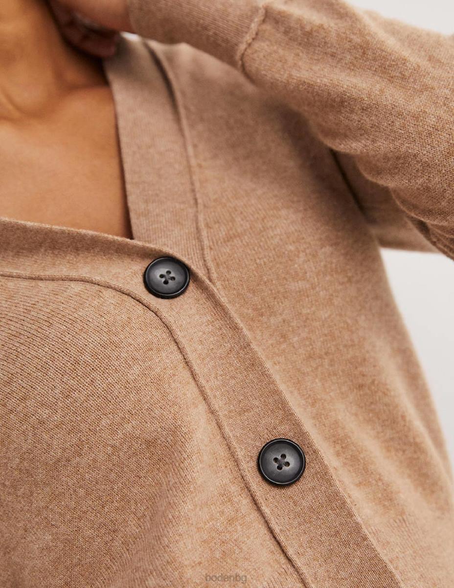 облекло Boden изрязана жилетка от кашмир камилски меланж Жени LL681610