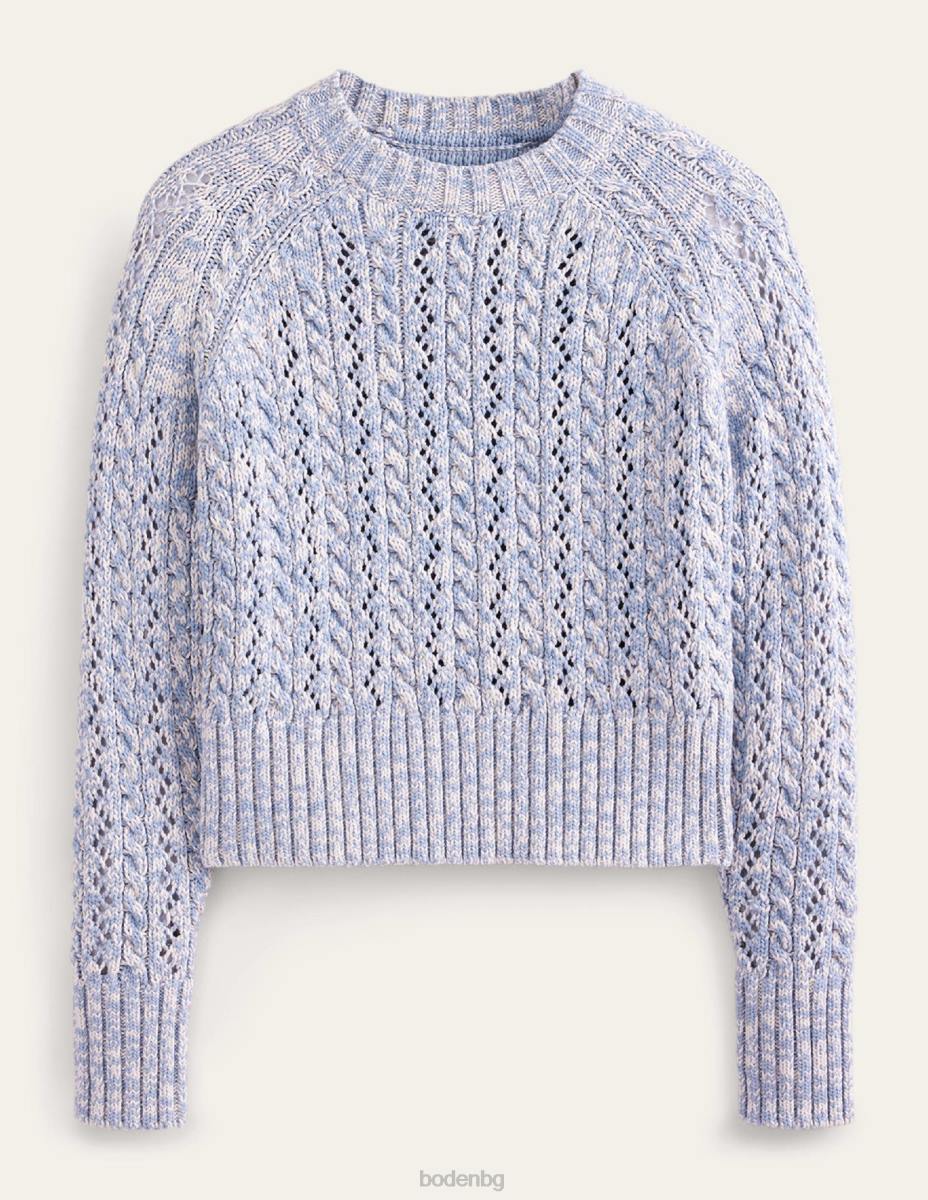 облекло Boden мраморен кабелен джъмпер синя виелица и мергел от слонова кост Жени LL681666
