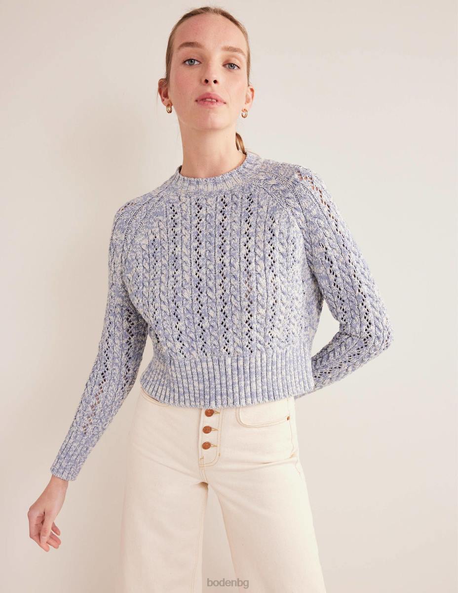 облекло Boden мраморен кабелен джъмпер синя виелица и мергел от слонова кост Жени LL681666