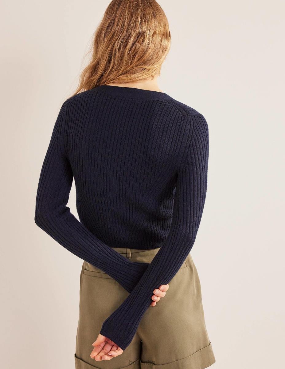 облекло Boden мериносова изрязана рипсена жилетка военноморски флот Жени LL681719