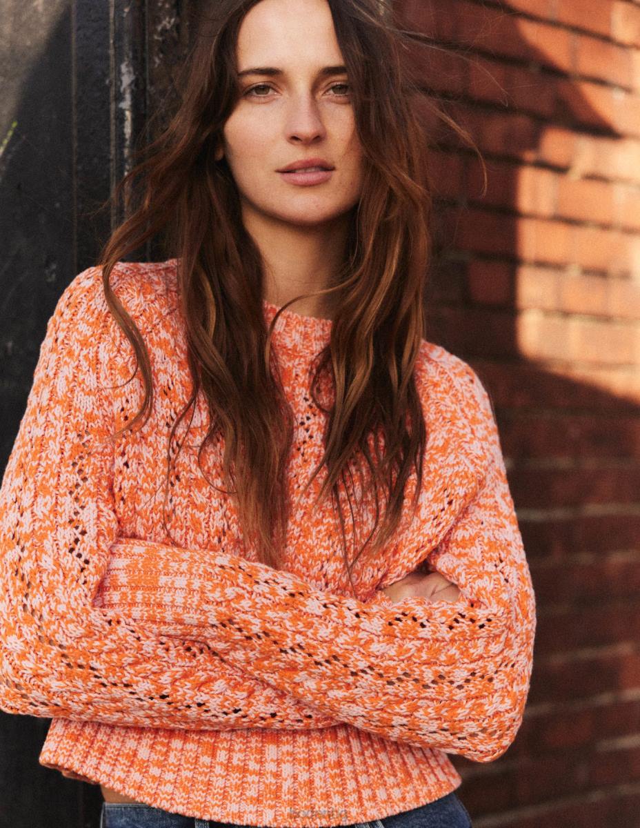 облекло Boden мраморен кабелен джъмпер оранжев и розов мергел Жени LL681772