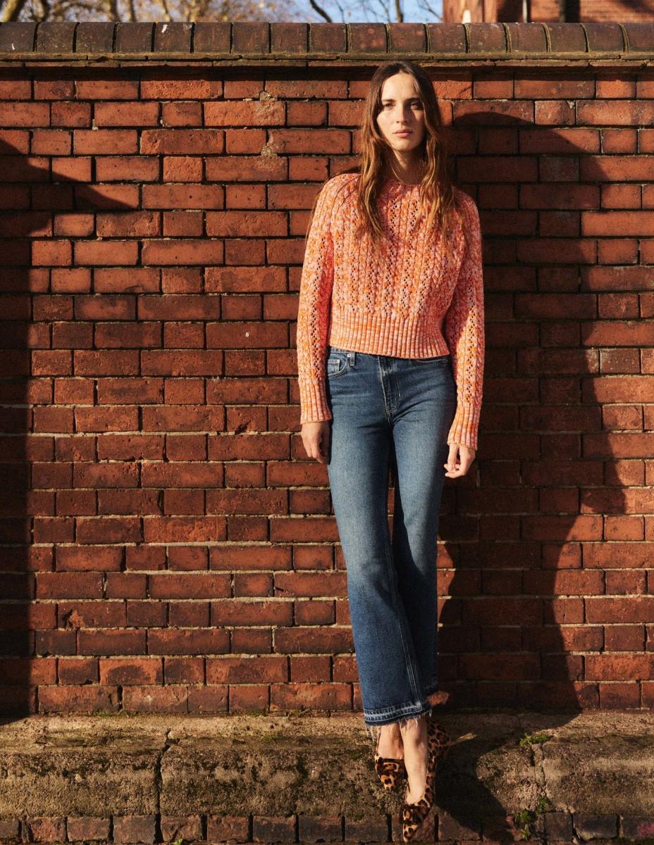 облекло Boden мраморен кабелен джъмпер оранжев и розов мергел Жени LL681772