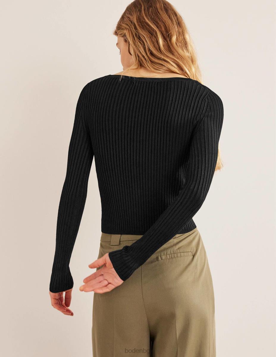 облекло Boden изрязана ребрена жилетка с широко деколте черен Жени LL681790