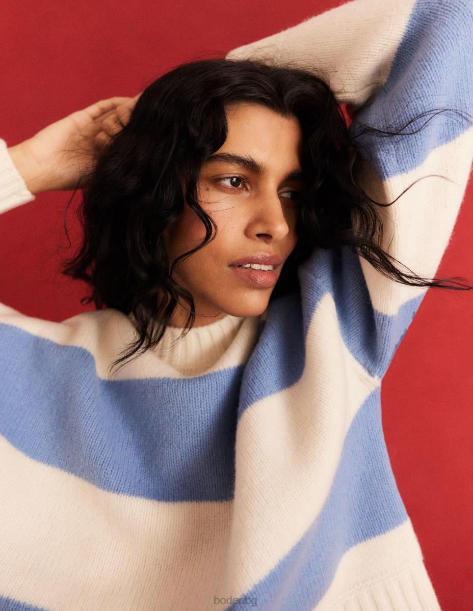 облекло Boden изчеткан вълнен скъсен пуловер ивица от ленено семе и слонова кост Жени LL681809