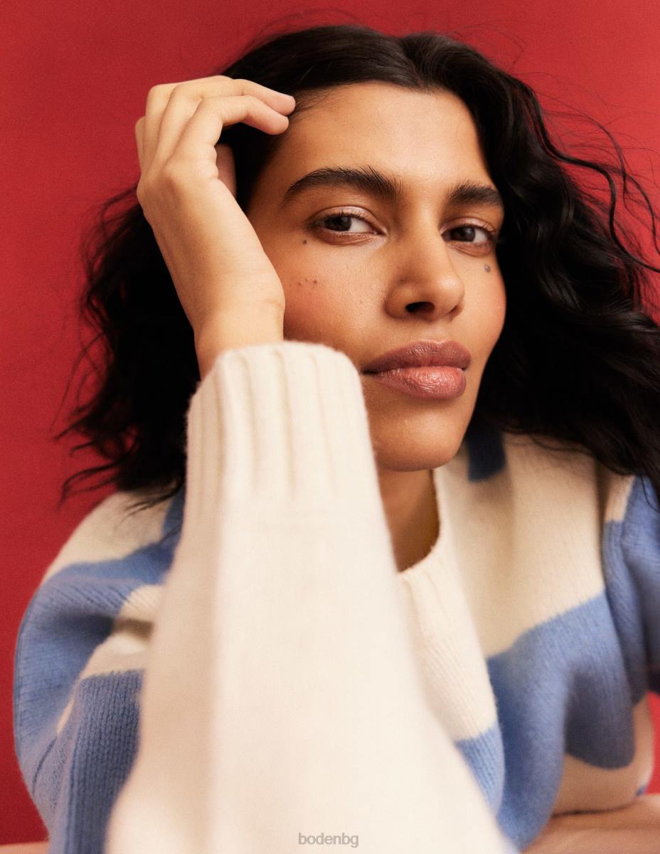 облекло Boden изчеткан вълнен скъсен пуловер ивица от ленено семе и слонова кост Жени LL681809