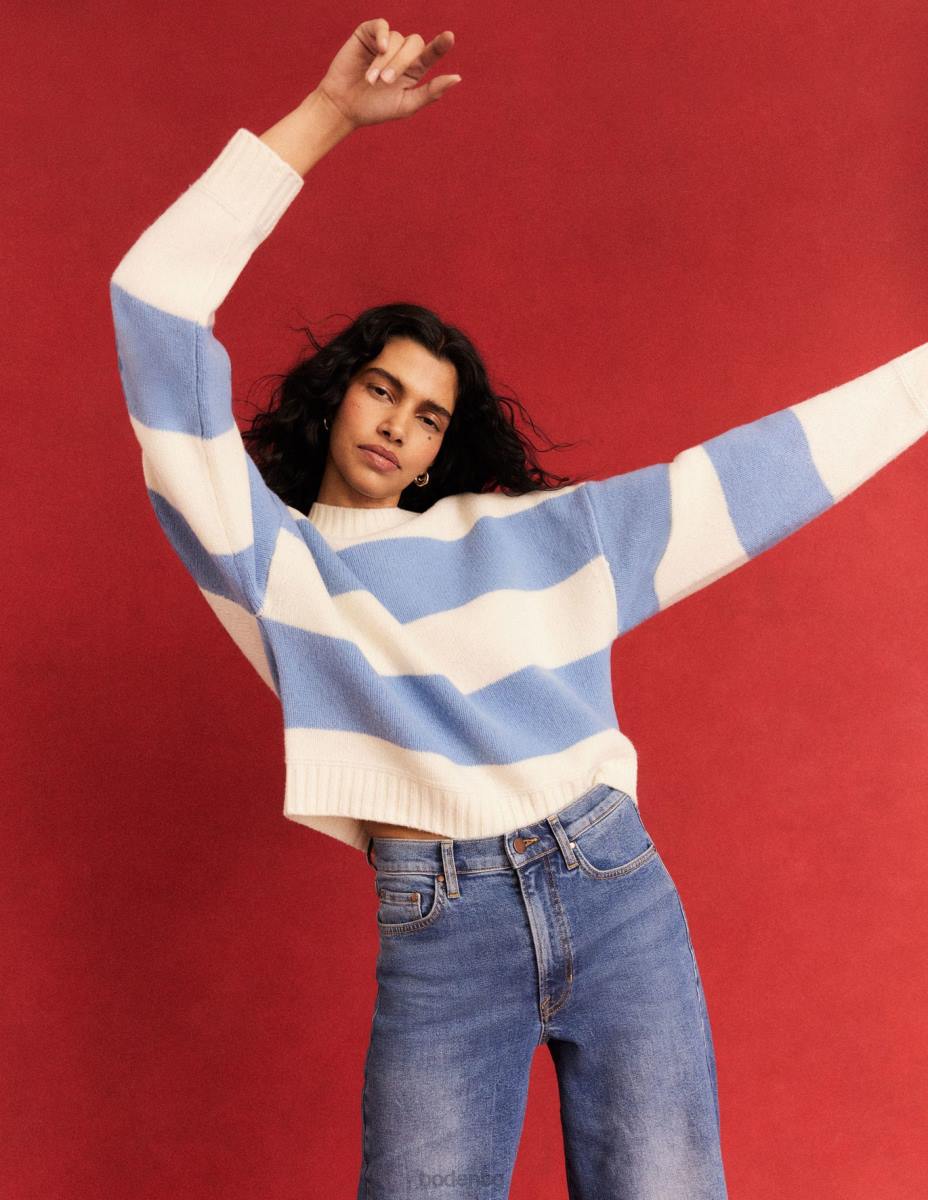 облекло Boden изчеткан вълнен скъсен пуловер ивица от ленено семе и слонова кост Жени LL681809