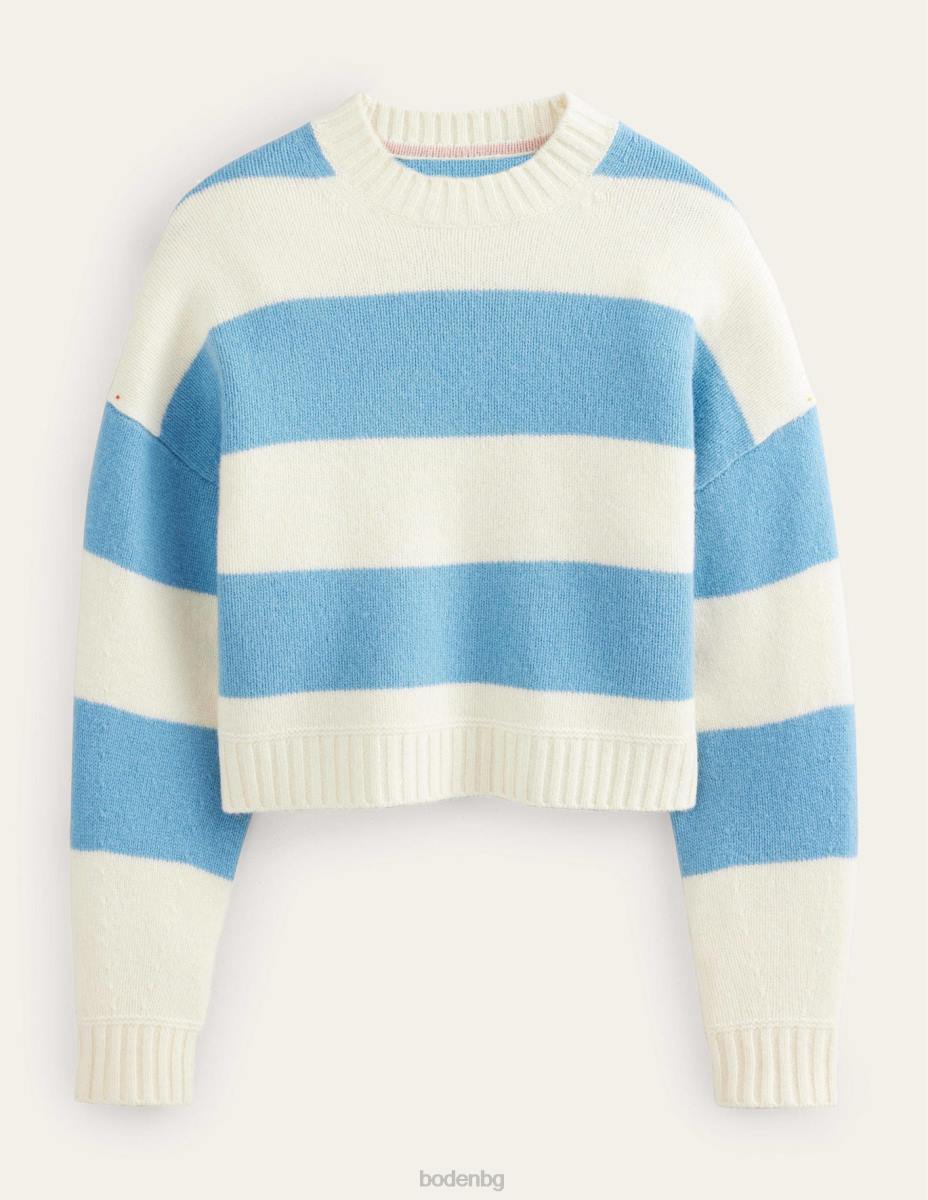 облекло Boden изчеткан вълнен скъсен пуловер ивица от ленено семе и слонова кост Жени LL681809