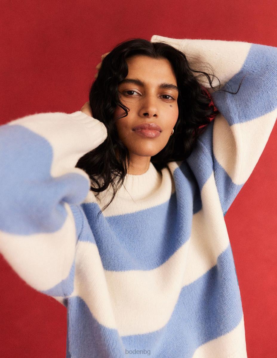 облекло Boden изчеткан вълнен скъсен пуловер ивица от ленено семе и слонова кост Жени LL681809