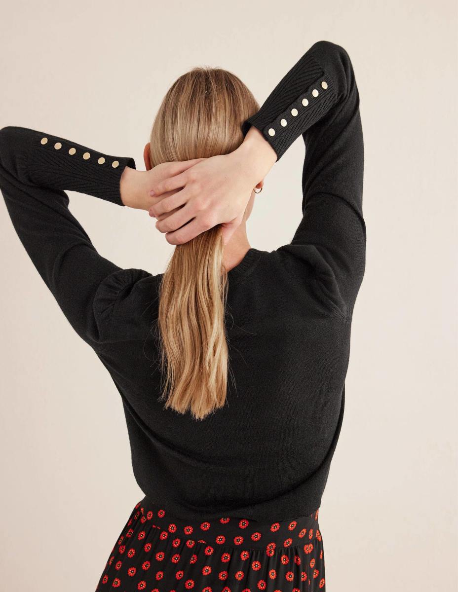 облекло Boden мериносов пуловер с маншет с копчета черен Жени LL681955