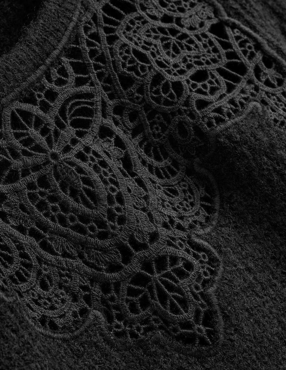 облекло Boden пухкав джъмпер с дантелен панел черен Жени LL681995