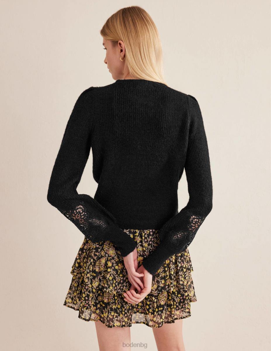 облекло Boden пухкав джъмпер с дантелен панел черен Жени LL681995