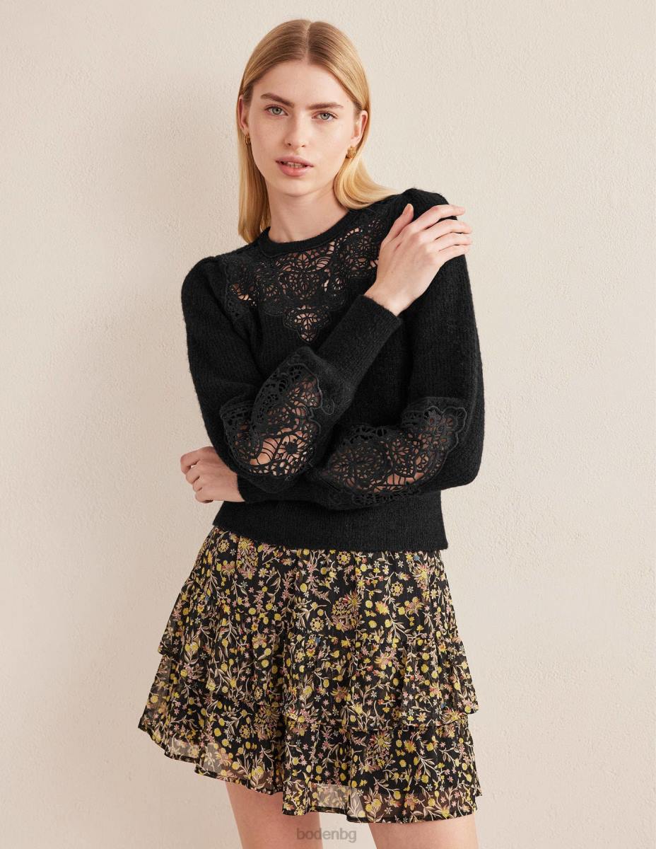 облекло Boden пухкав джъмпер с дантелен панел черен Жени LL681995