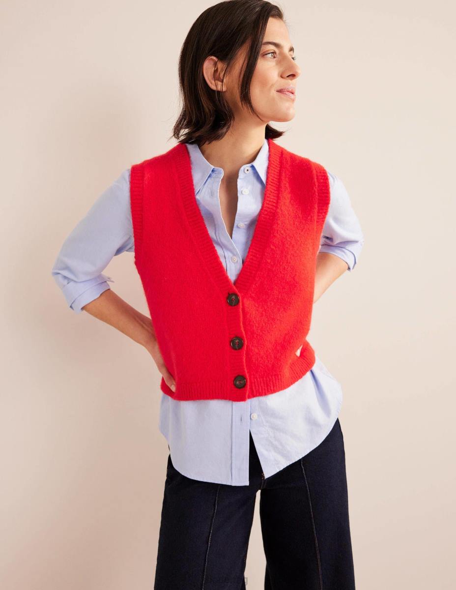 облекло Boden изрязана пухкава жилетка потник висок риск червено Жени LL682053