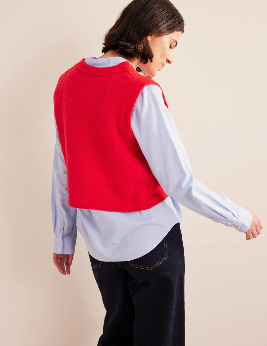 облекло Boden изрязана пухкава жилетка потник висок риск червено Жени LL682053