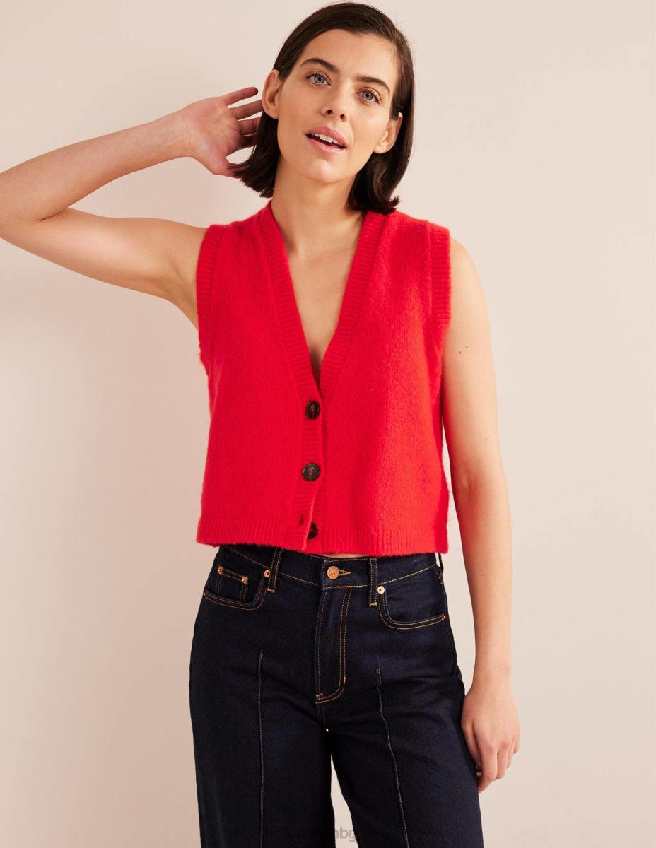 облекло Boden изрязана пухкава жилетка потник висок риск червено Жени LL682053