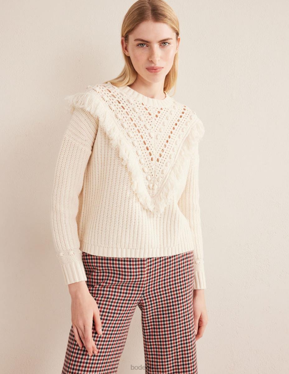 облекло Boden оребрен джъмпер с детайли на ресни топла слонова кост Жени LL682060