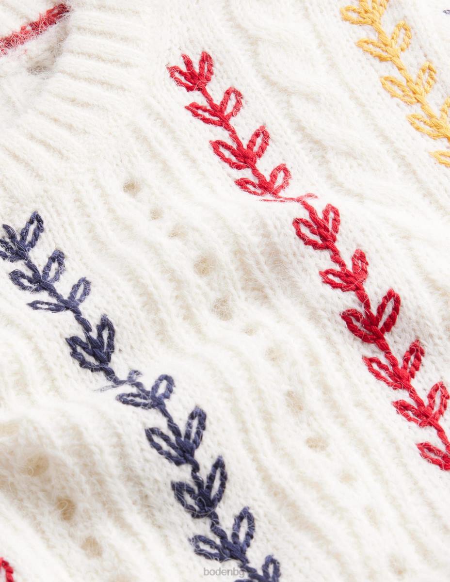 облекло Boden пухкав джъмпер с бродерия на кабел топла слонова кост Жени LL682084