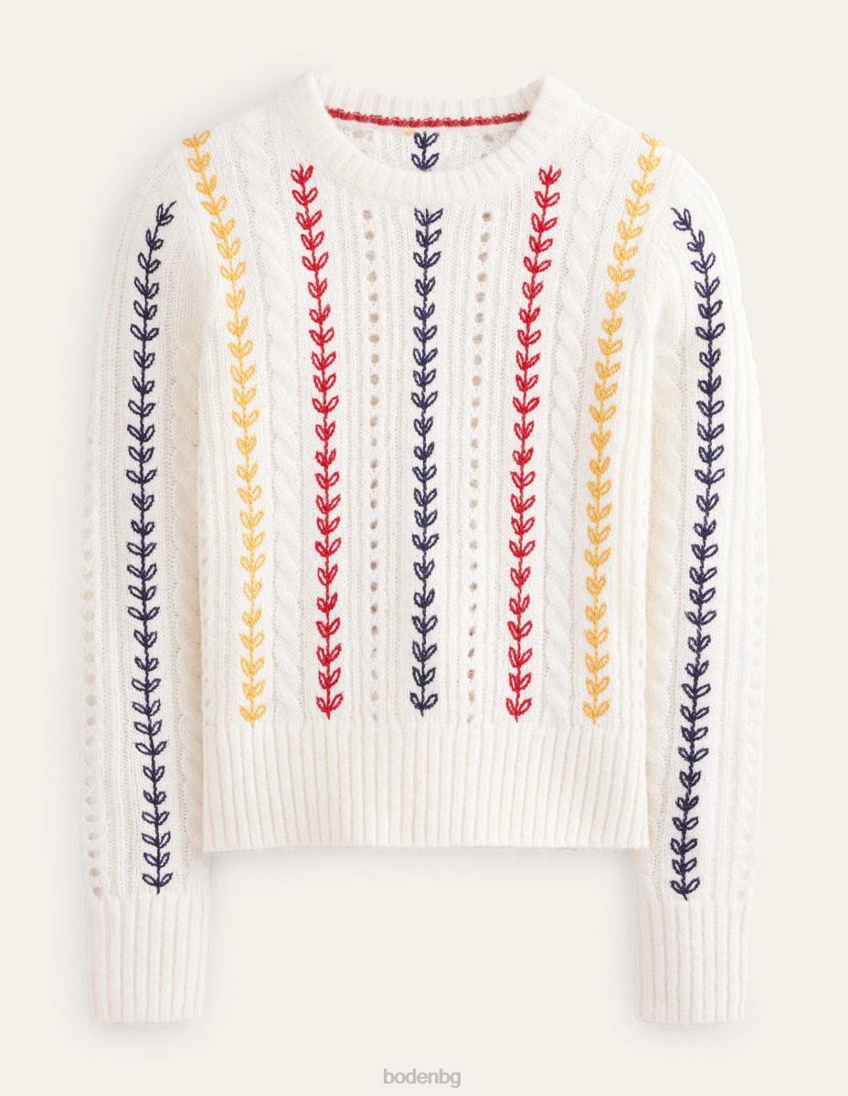 облекло Boden пухкав джъмпер с бродерия на кабел топла слонова кост Жени LL682084