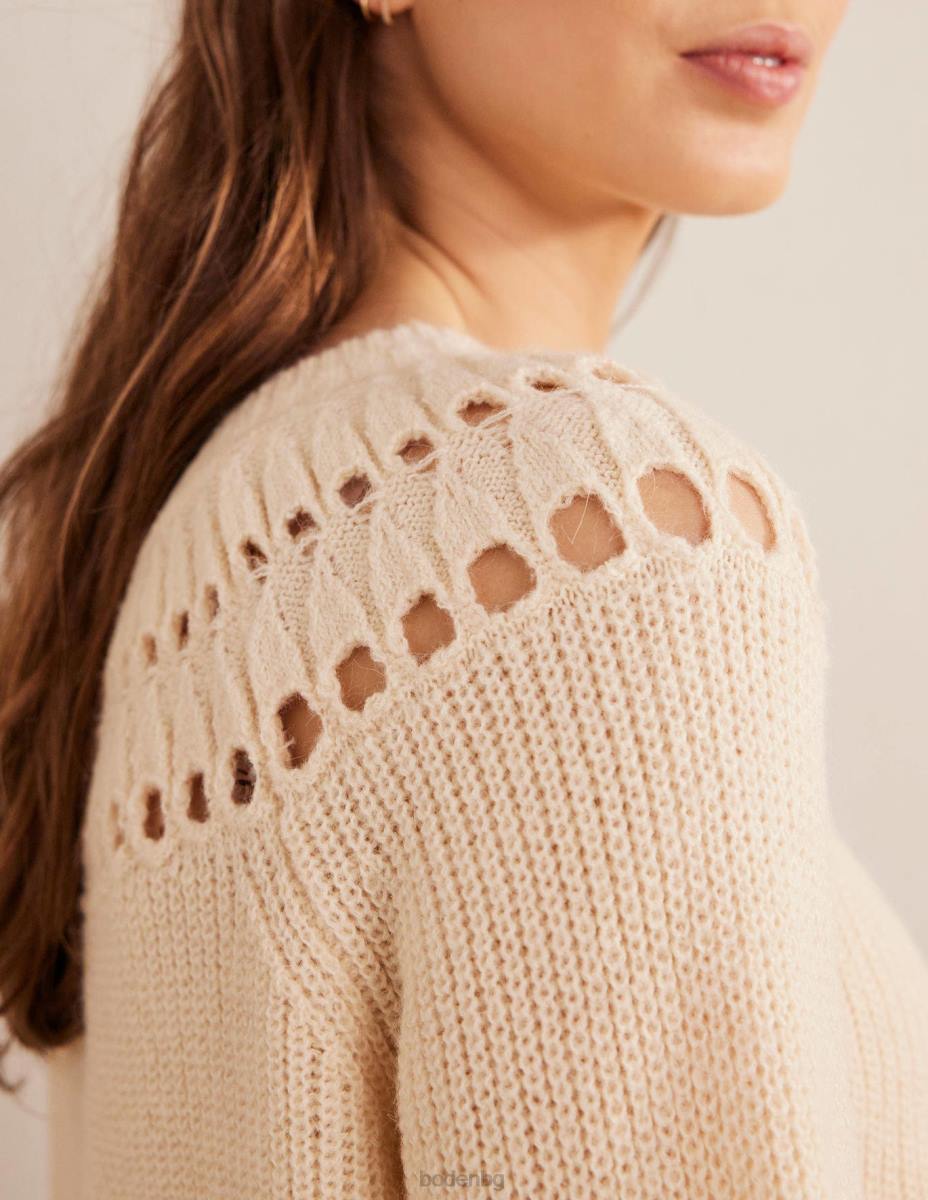 облекло Boden пухкав пуловер с волани мергел от слонова кост Жени LL682113