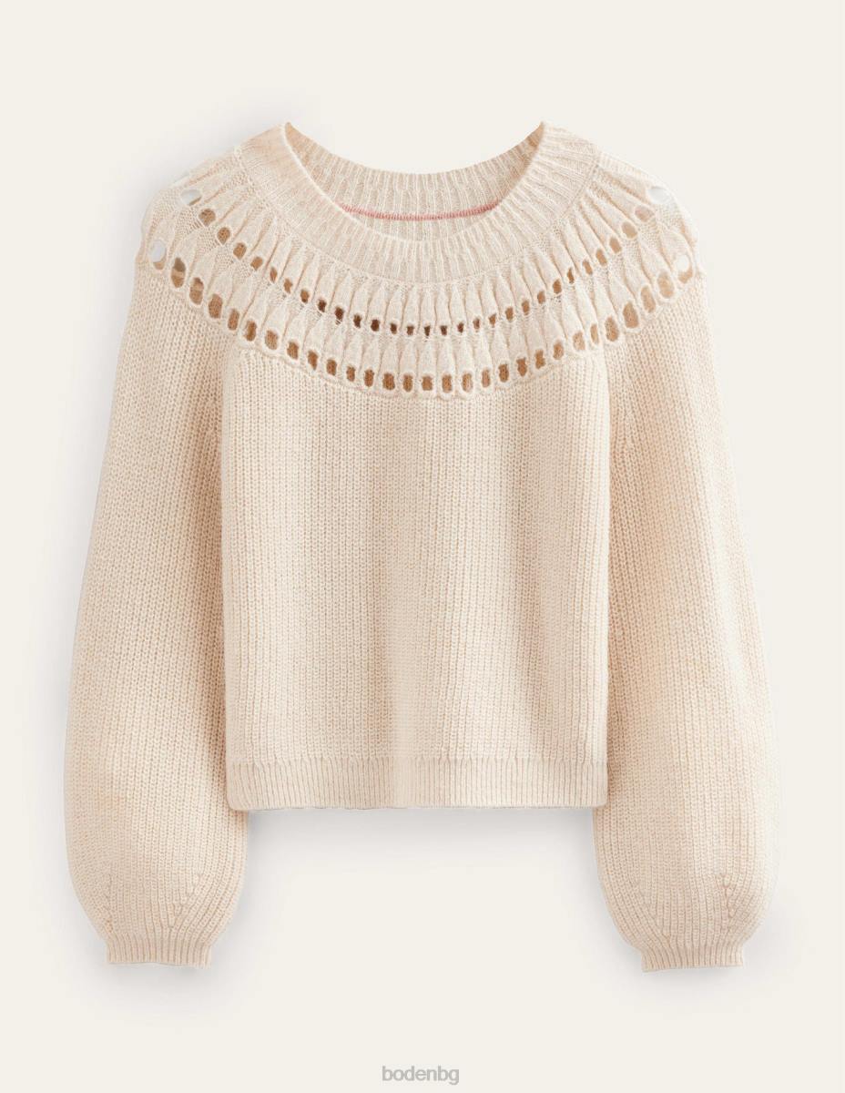 облекло Boden пухкав пуловер с волани мергел от слонова кост Жени LL682113