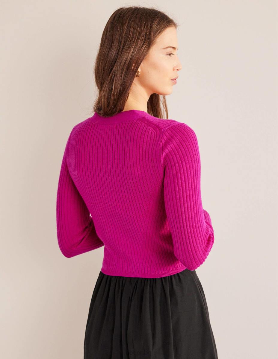 облекло Boden мериносова изрязана рипсена жилетка розово виолетово Жени LL682133